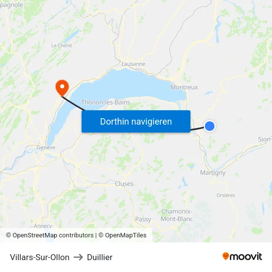 Villars-Sur-Ollon to Duillier map