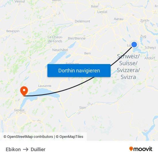 Ebikon to Duillier map