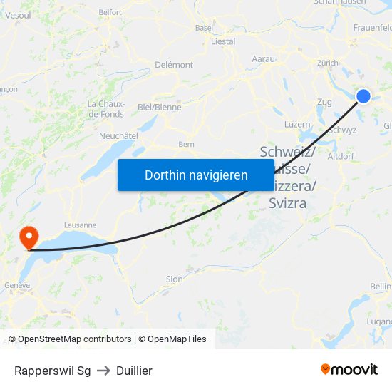 Rapperswil Sg to Duillier map