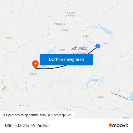 Näfels-Mollis to Duillier map