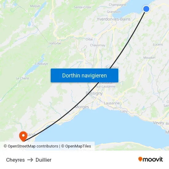 Cheyres to Duillier map
