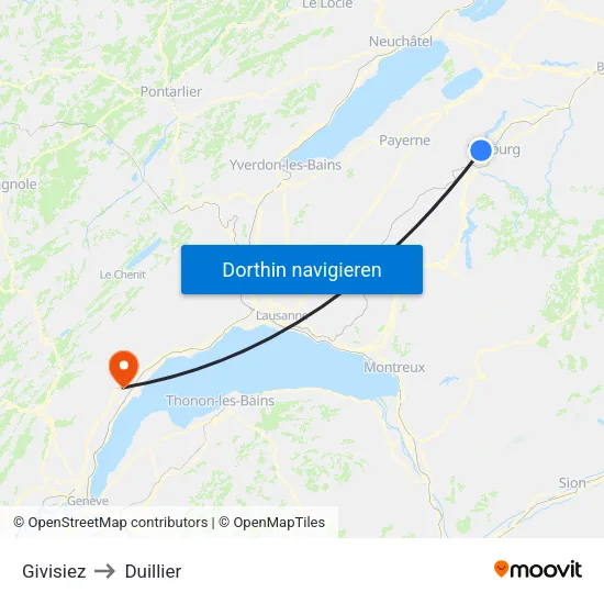 Givisiez to Duillier map