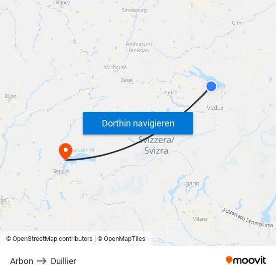 Arbon to Duillier map