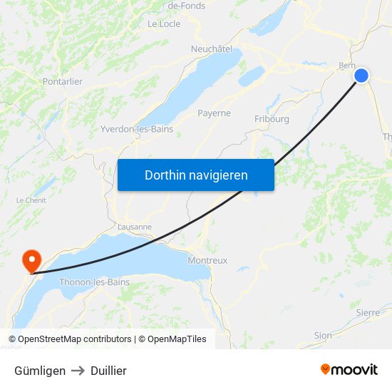 Gümligen to Duillier map