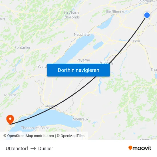 Utzenstorf to Duillier map