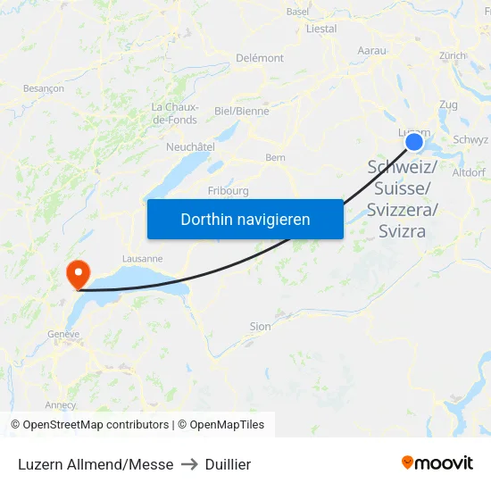 Luzern Allmend/Messe to Duillier map