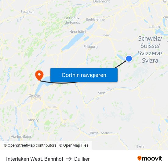 Interlaken West, Bahnhof to Duillier map