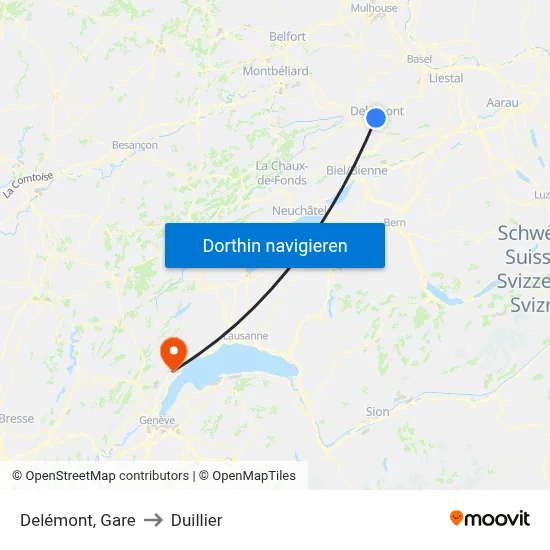 Delémont, Gare to Duillier map
