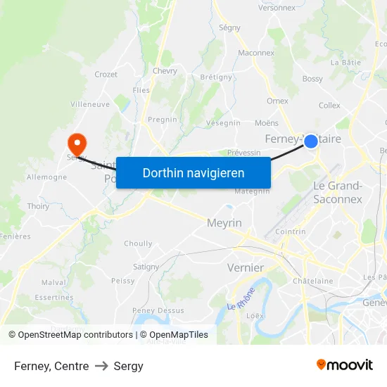 Ferney, Centre to Sergy map