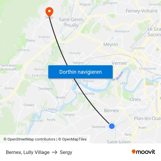 Bernex, Lully Village to Sergy map