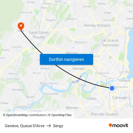 Genève, Queue-D'Arve to Sergy map