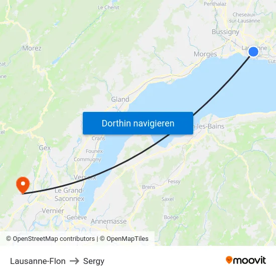 Lausanne-Flon to Sergy map