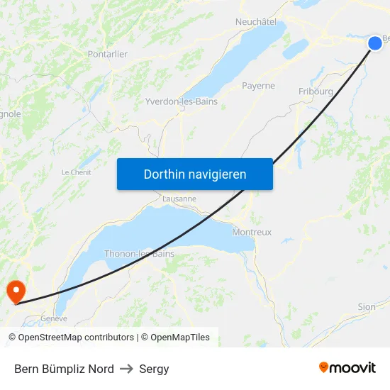 Bern Bümpliz Nord to Sergy map