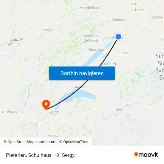 Pieterlen, Schulhaus to Sergy map