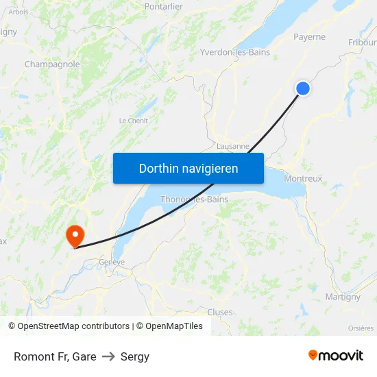 Romont Fr, Gare to Sergy map