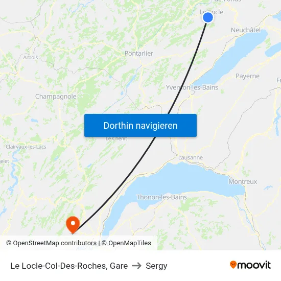 Le Locle-Col-Des-Roches, Gare to Sergy map