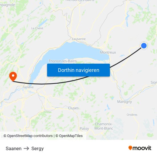 Saanen to Sergy map