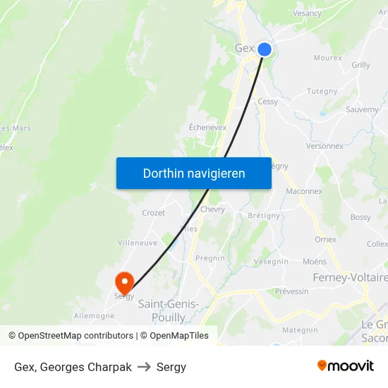 Gex, Georges Charpak to Sergy map
