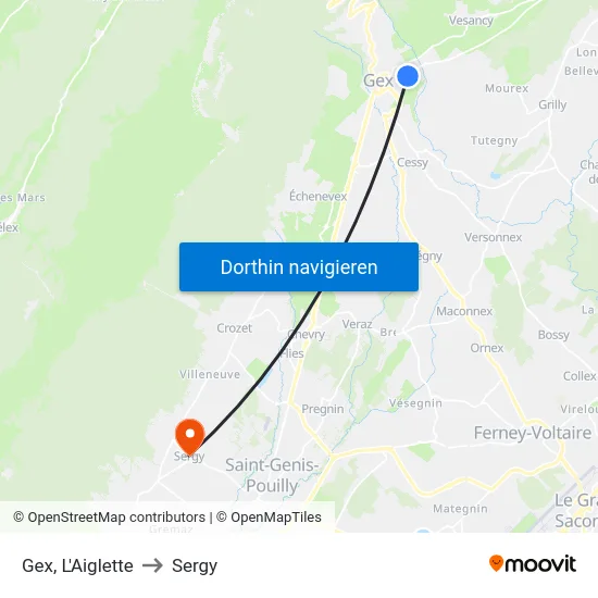 Gex, L'Aiglette to Sergy map