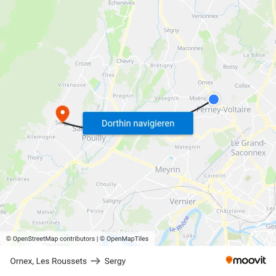 Ornex, Les Roussets to Sergy map