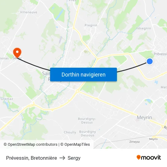 Prévessin, Bretonnière to Sergy map