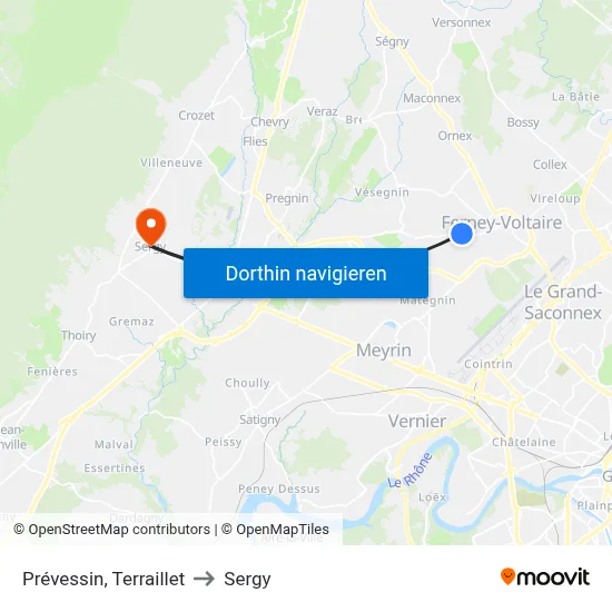 Prévessin, Terraillet to Sergy map