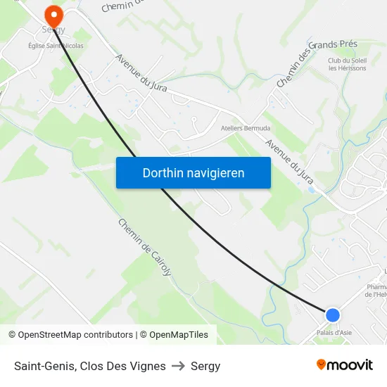 Saint-Genis, Clos Des Vignes to Sergy map