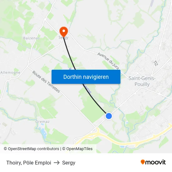 Thoiry, Pôle Emploi to Sergy map
