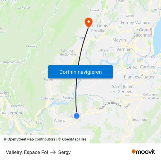 Valleiry, Espace Fol to Sergy map