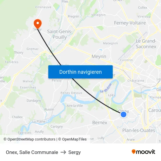 Onex, Salle Communale to Sergy map