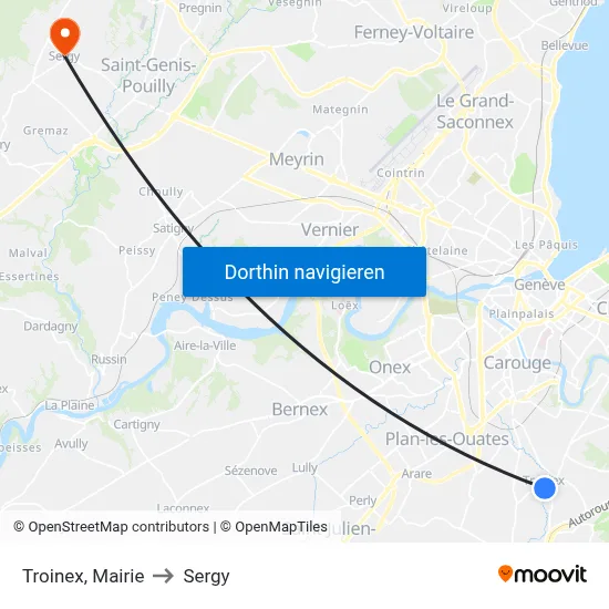 Troinex, Mairie to Sergy map