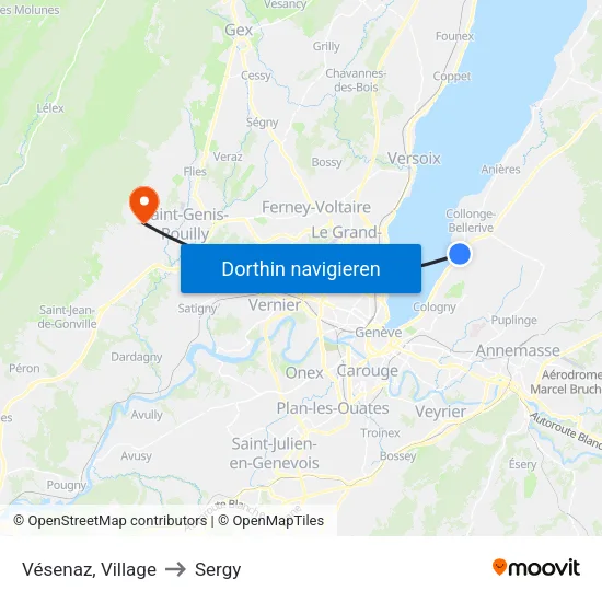 Vésenaz, Village to Sergy map