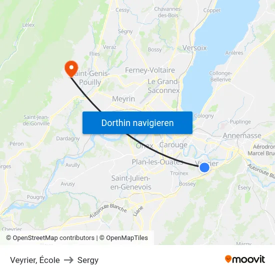Veyrier, École to Sergy map