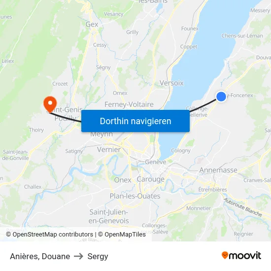 Anières, Douane to Sergy map