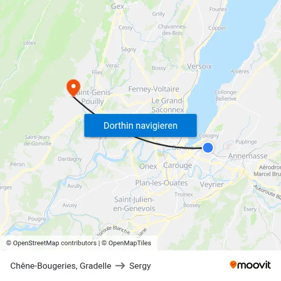 Chêne-Bougeries, Gradelle to Sergy map