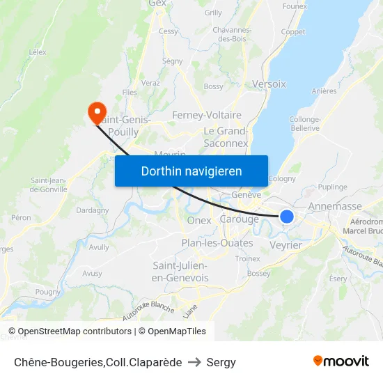 Chêne-Bougeries,Coll.Claparède to Sergy map