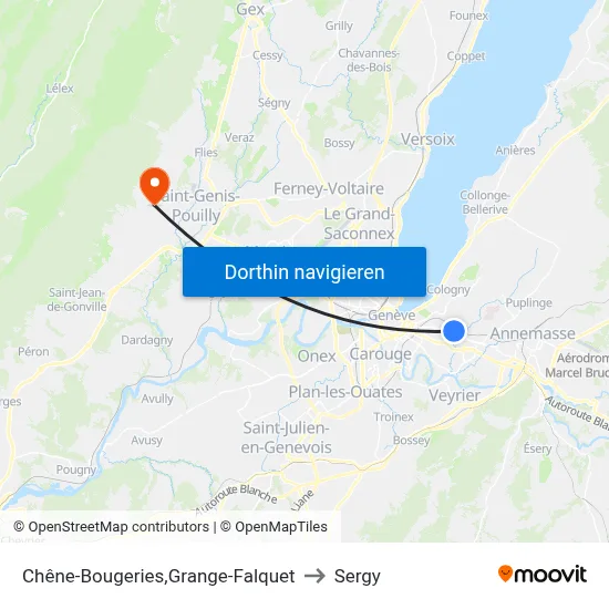Chêne-Bougeries,Grange-Falquet to Sergy map
