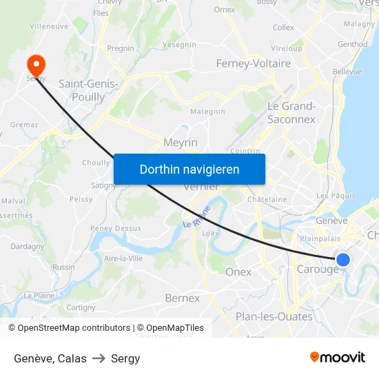 Genève, Calas to Sergy map