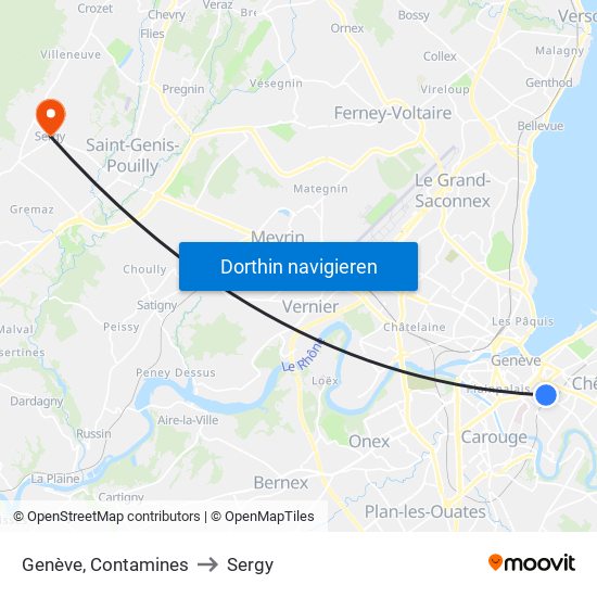 Genève, Contamines to Sergy map