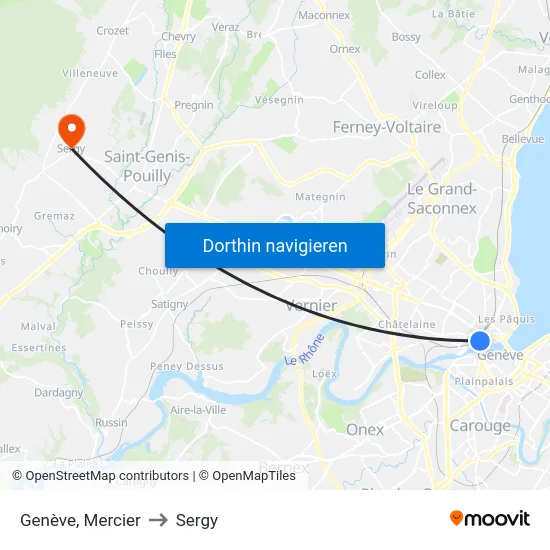 Genève, Mercier to Sergy map