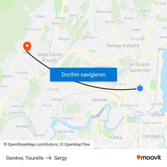 Genève, Tourelle to Sergy map