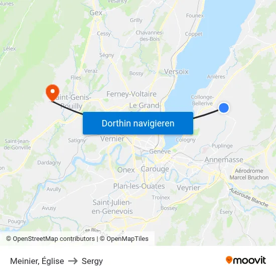 Meinier, Église to Sergy map