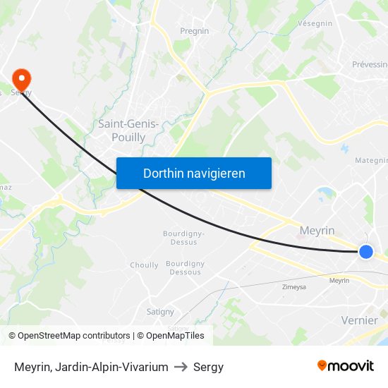 Meyrin, Jardin-Alpin-Vivarium to Sergy map