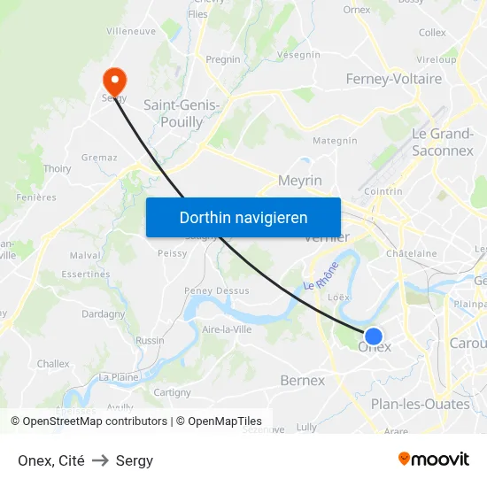 Onex, Cité to Sergy map