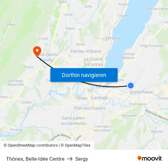 Thônex, Belle-Idée Centre to Sergy map
