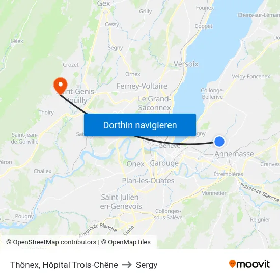 Thônex, Hôpital Trois-Chêne to Sergy map