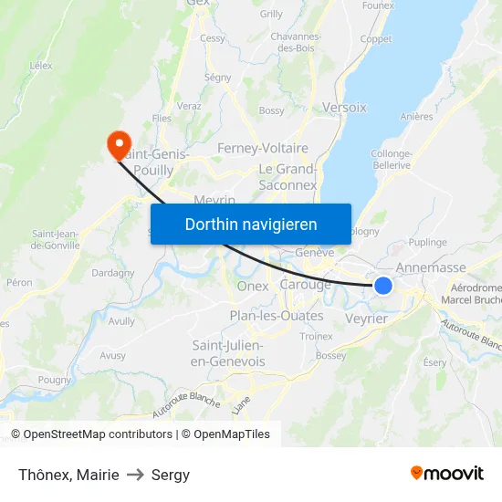 Thônex, Mairie to Sergy map