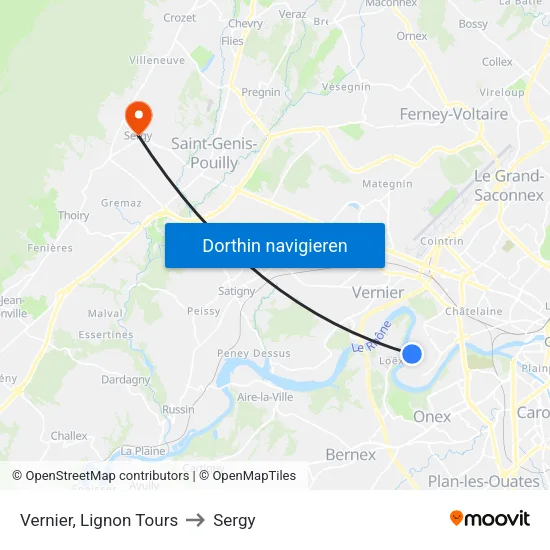 Vernier, Lignon Tours to Sergy map