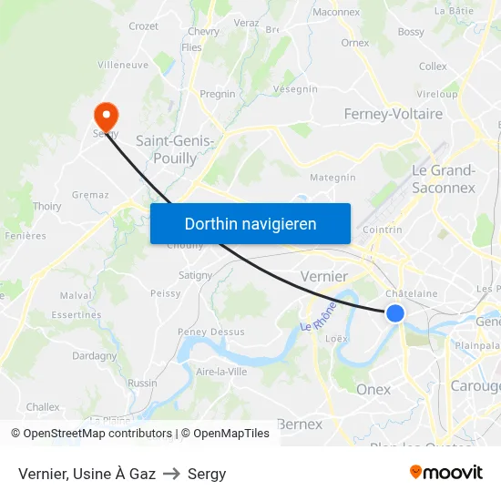 Vernier, Usine À Gaz to Sergy map