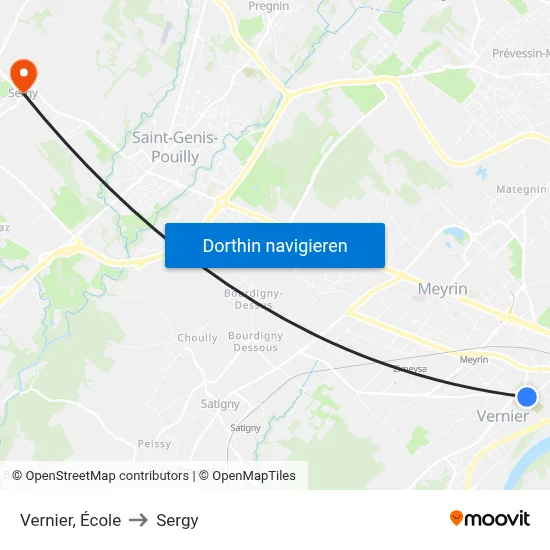 Vernier, École to Sergy map